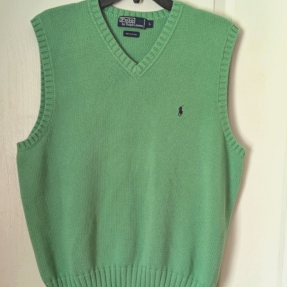 Ralph Lauren Polo Green Sleeveless Sweater Vest. Size Large